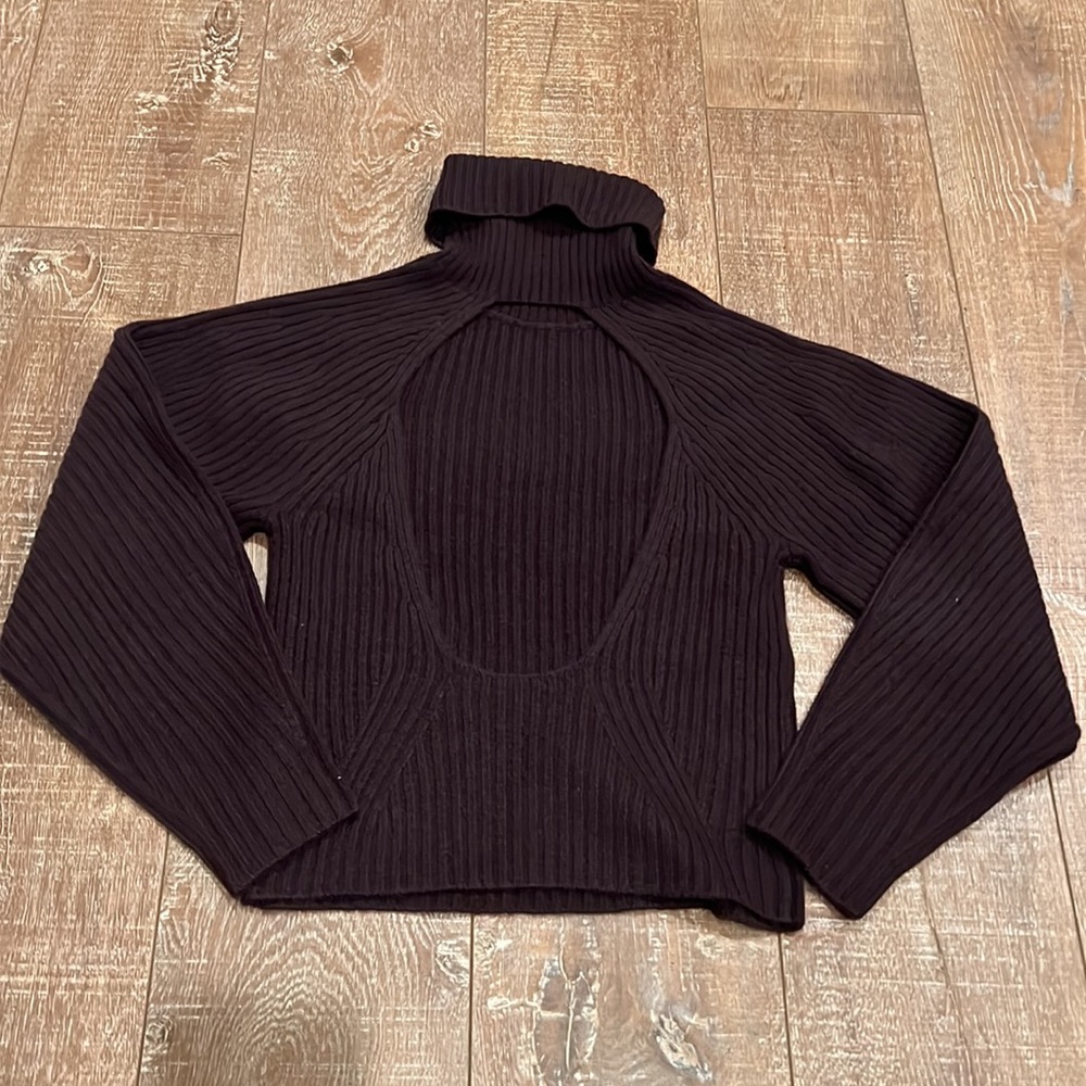 Vince Cashmere Burgundy Chunky Turtleneck Open Back Sweater Plum Wine - Picture 11 of 12
